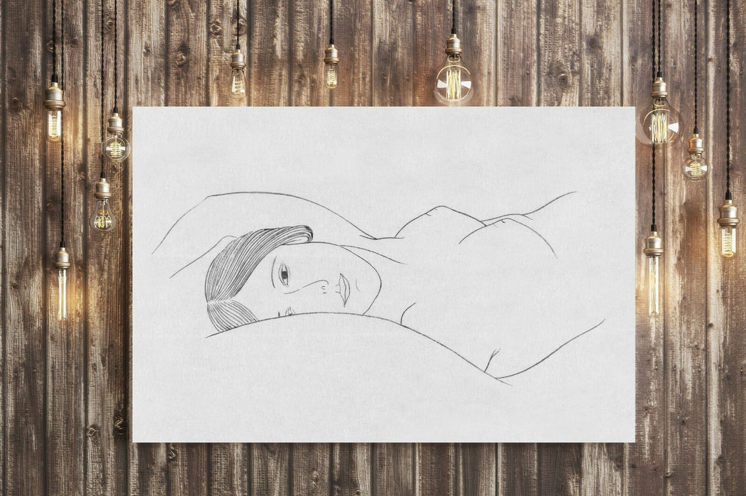 CANVAS WALL ART PRINT ARTWORK BLACK AND WHITE NUDE WOMAN LAYING LINE DRAWING