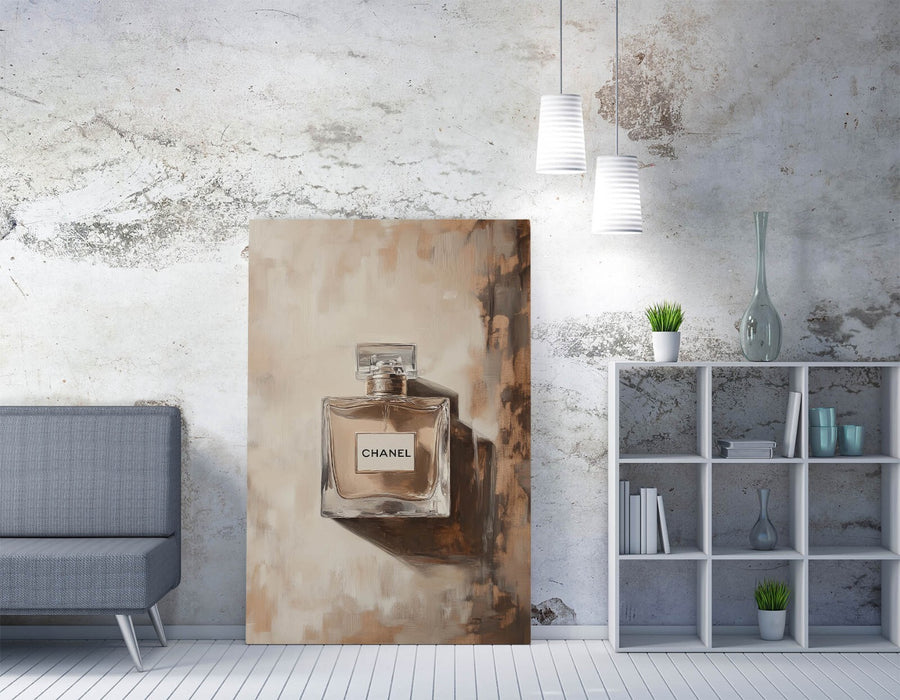 Canvas Wall Art – Beige Perfume Bottle Oil Painting Print on Handmade Canvas