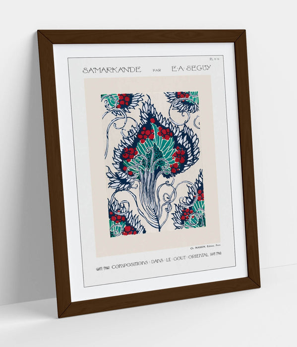 Framed Wall Art – Botanical Pochoir Print With Woodgrain Frame | Handmade UK Decor