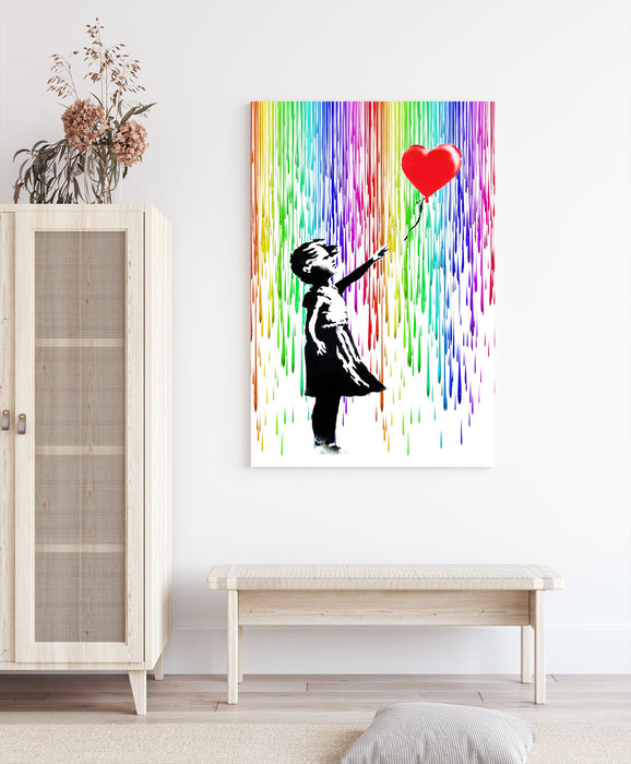 BALLOON GIRL RAIN CANVAS WALL ART PRINT ARTWORK FRAMED POSTER NOT BANKSY