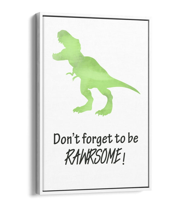 "RAWRSOME" DINOSAUR WATERCOLOUR KIDS NURSERY -FLOAT EFFECT CANVAS WALL ART PRINT