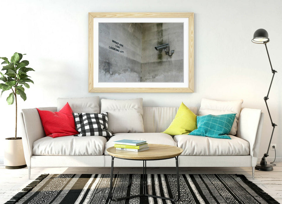 BANKSY WHAT ARE YOU LOOKING AT -ART FRAMED POSTER PICTURE PRINT ARTWORK- BEIGE