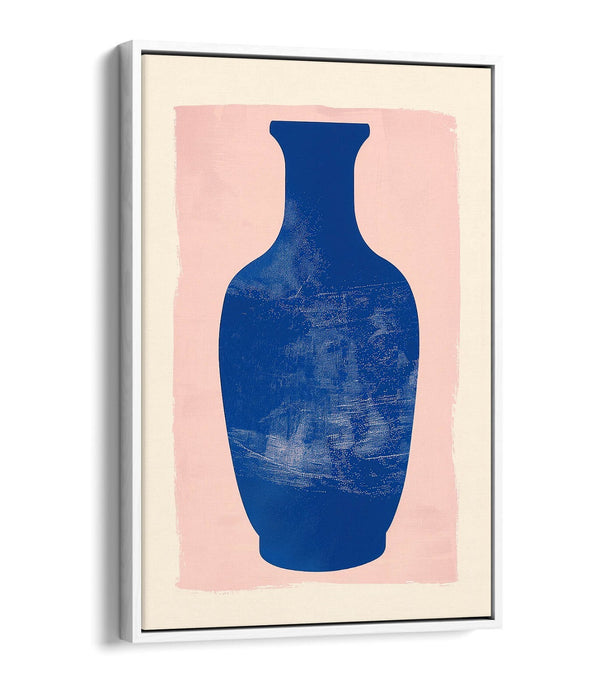 Canvas Wall Art - Minimalist Blue Vase Silhouette | Float Effect, Handmade UK