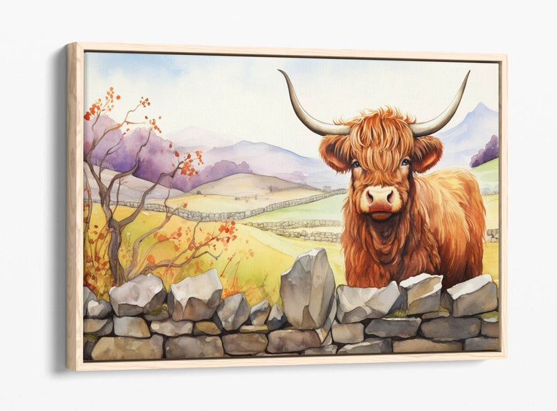 Canvas Wall Art – Highland Cow Print With Float Effect On Premium MDF Frame