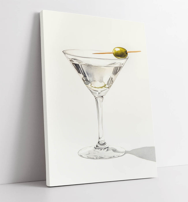 Canvas Wall Art – Dirty Martini Cocktail Watercolour Print on Premium MDF Frame