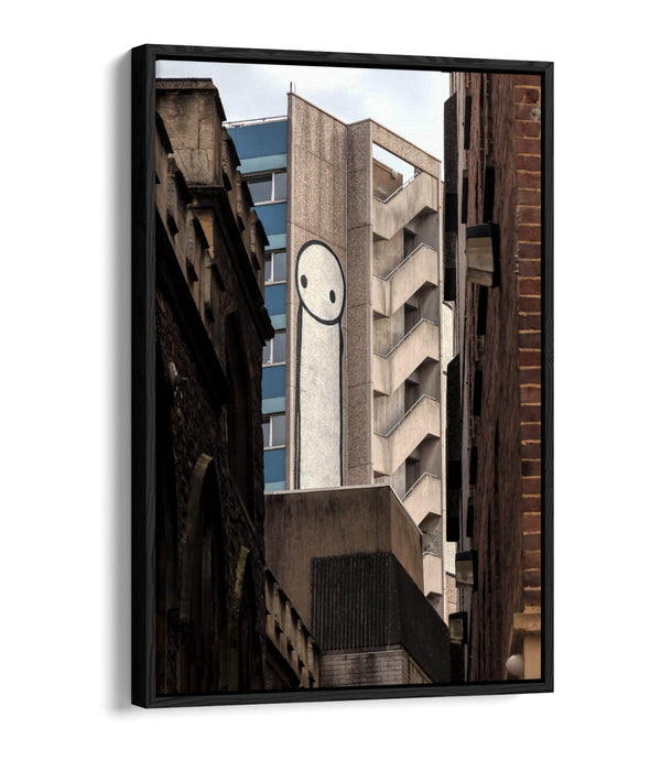 Canvas Wall Art – Stick Man Graffiti Print with Float Effect Frame, Handmade