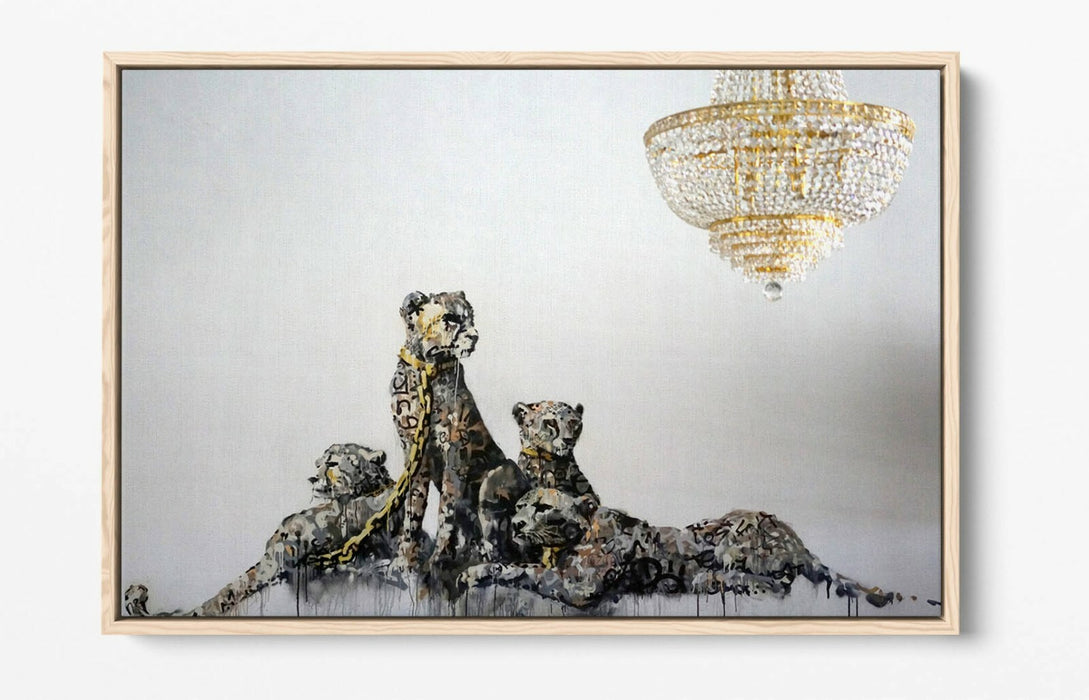 BANKSY PANTHERE -FLOAT EFFECT CANVAS WALL ART PIC PRINT- GOLD WHITE