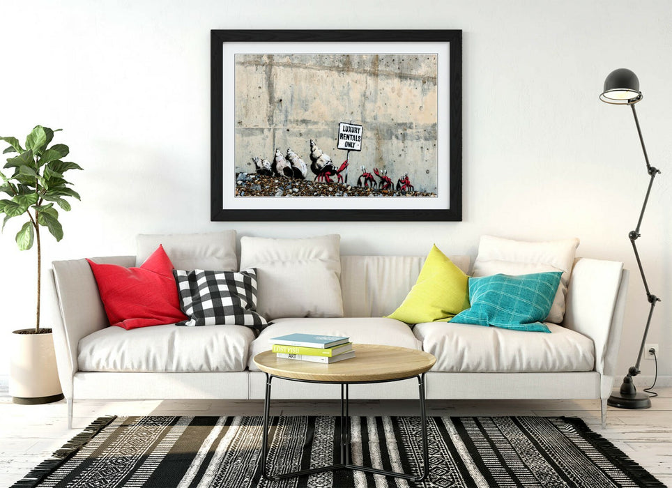 BANKSY, LUXURY RENTALS ONLY CRAB -FRAMED WALL ART PICTURE PRINT- SPRAYCATION