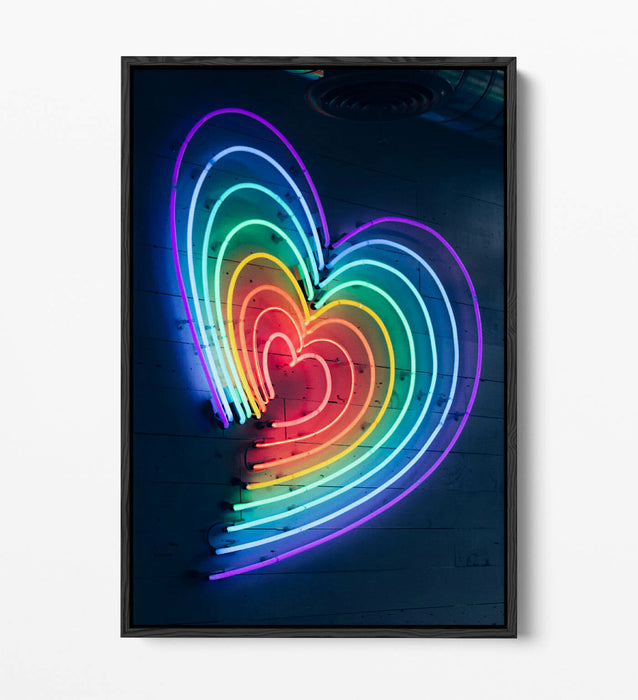 Neon Lights Canvas - Rainbow Heart Decor | Float Effect Art On Custom MDF Frame