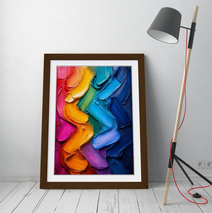 Framed Wall Art – Multi Colour Paint Brush Strokes Poster Print with High Quality Frame
