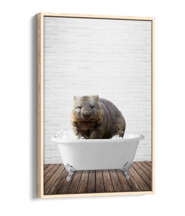 WOMBAT IN BATHTUB -QUIRKY BATHROOM FLOAT EFFECT CANVAS WALL ART FUNNY PRINT
