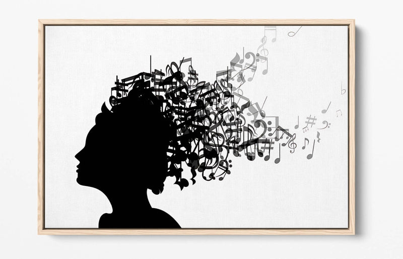 Canvas Art Print - Float Effect Canvas With Woman Silhouette & Music Notes Artwork
