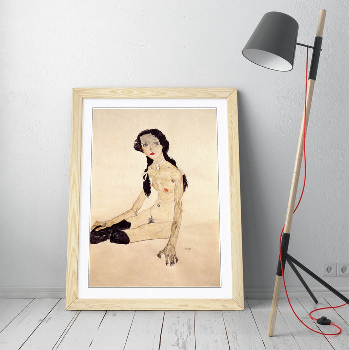Framed Art Poster Featuring Egon Schiele Sitting Girl | UK Handmade Frame Decor