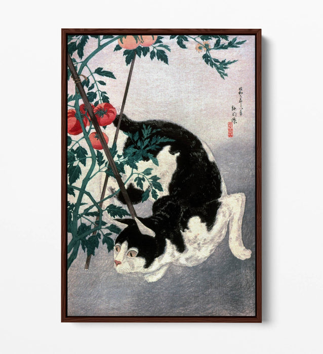 Canvas Wall Art | Handmade Cat With Tomato Plant Print - Float Effect, Premium Frame