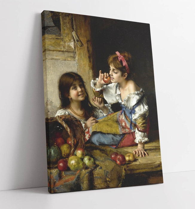 Canvas Wall Art - Girls With Apples & Pears Handmade Canvas Print, Ready To Hang