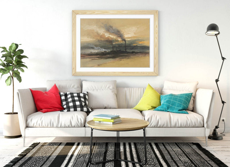 Framed Wall Art Poster Featuring Thomas Moran Smelting Works Artwork - UK Handmade Frame