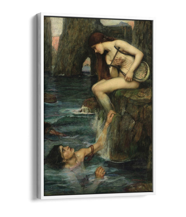 WATERHOUSE THE SIREN 1900 -FLOAT EFFECT CANVAS WALL ART PIC PRINT- GREEN BEIGE