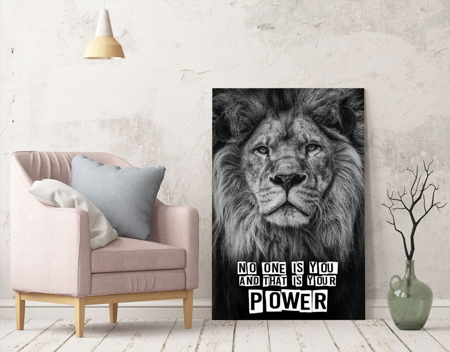 LION HEAD BLACK AND WHITE CANVAS WALL ART PRINT ARTWORK STRENGTH POWER QUOTE