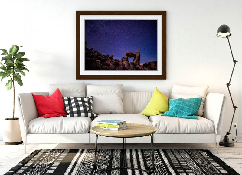 Framed Wall Art - Night Sky Print With Wood Grain Frame | Bedroom Wall Decor