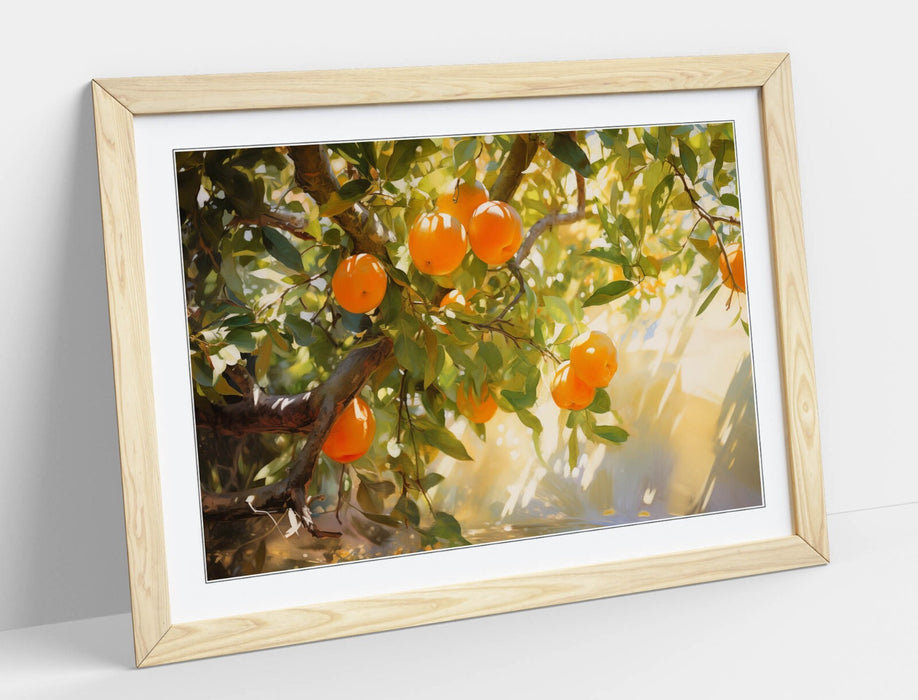Orange Tree Wall Art - Framed Botanical Poster Print With Woodgrain Frame