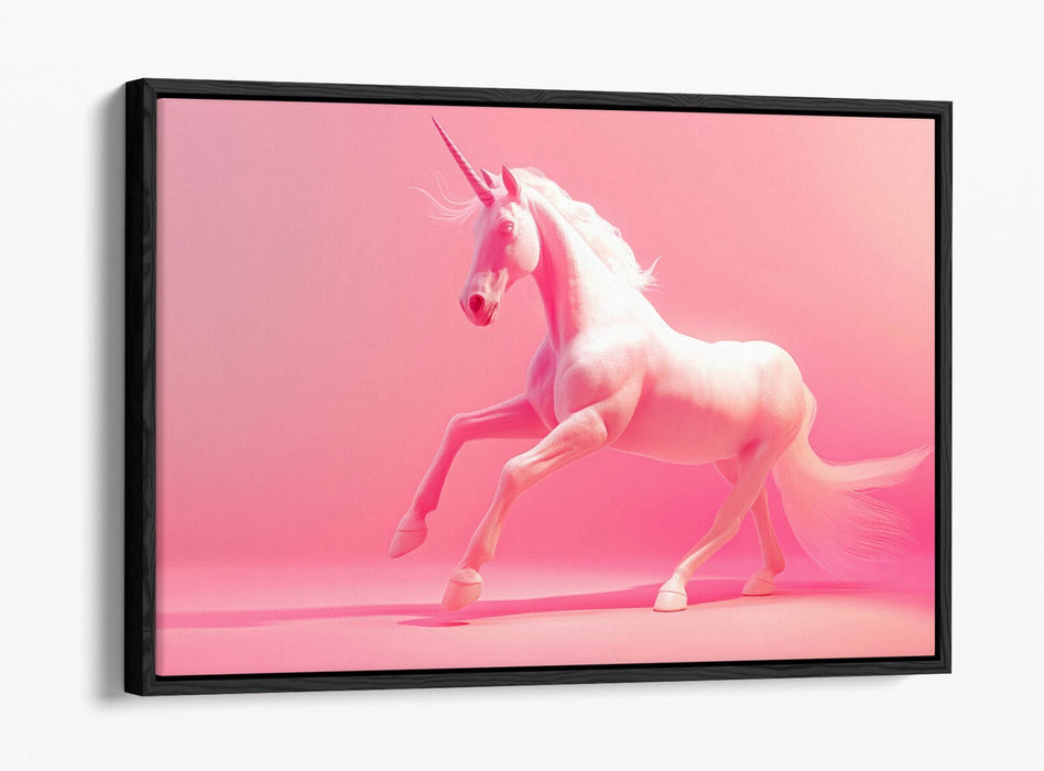 Unicorn Canvas Art – Pink White Float Effect Print for Kids Bedroom Decor