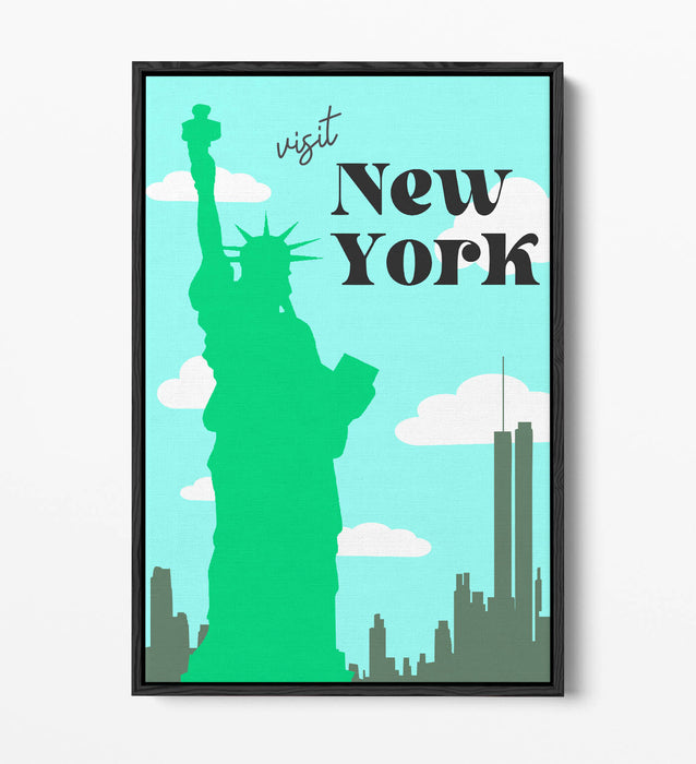 RETRO VINTAGE VIVID BRIGHT NEW YORK TRAVEL POSTER -FLOAT EFFECT CANVAS ART PRINT