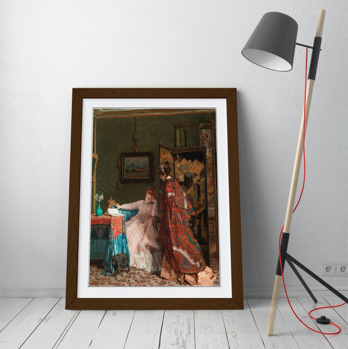 Framed Wall Art - Alfred Stevens The Visit Painting | Handmade UK Woodgrain Frame