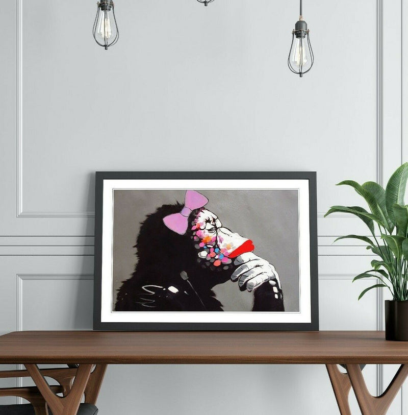 Banksy Framed Poster – Female DJ Monkey Artwork | Urban Wall Art Print