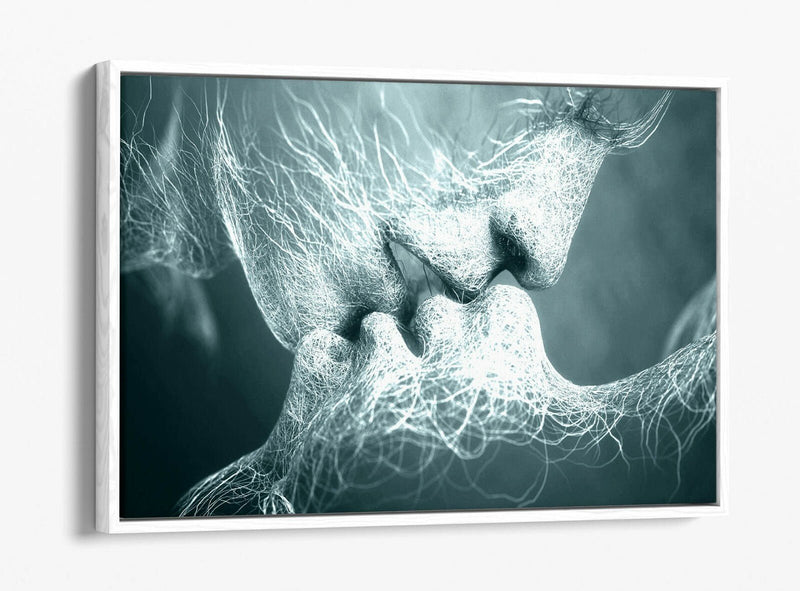 Canvas Wall Art - Lovers Kiss Duck Egg Blue Float Effect Handmade Print