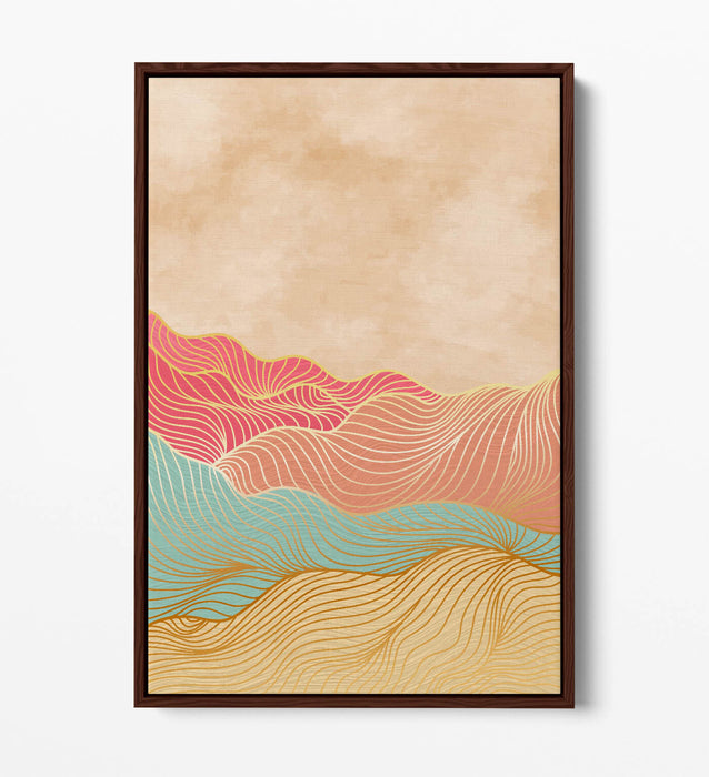 Canvas Wall Art - Abstract Multi Colour Mountains With Float Effect Frame