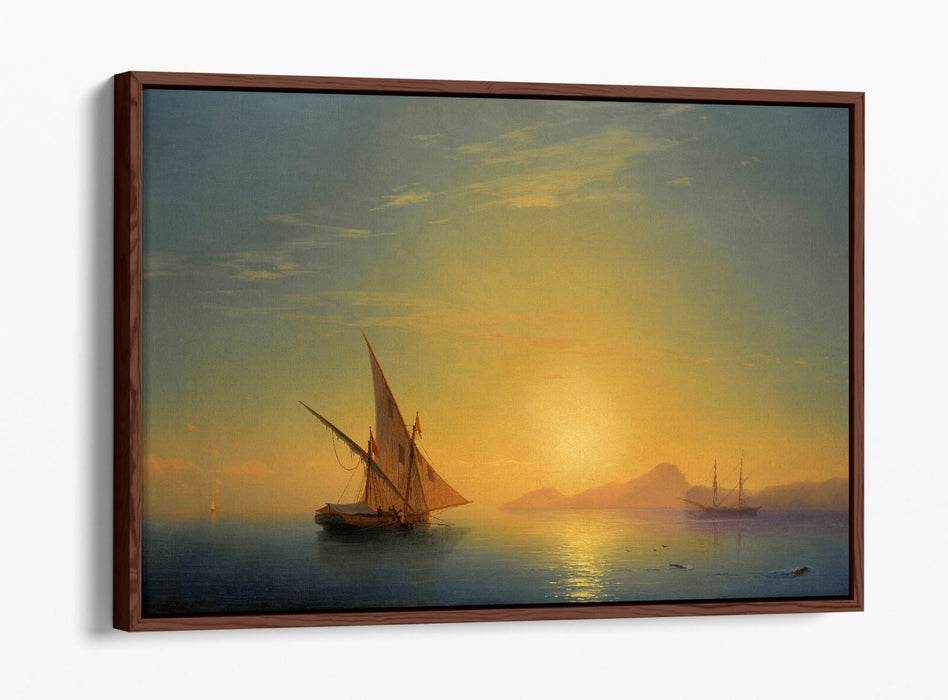 Float Effect Canvas Art – Ischia Sunset Island Handmade Wall Print with Premium Varnish