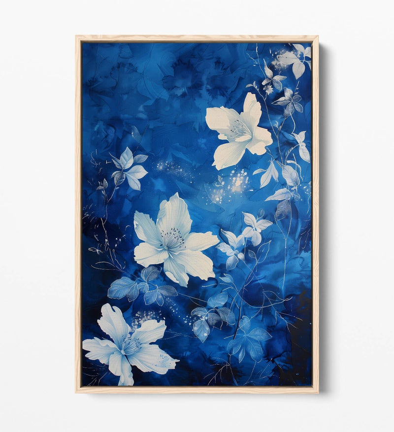 Canvas Art Print – Blue Flower Canvas With Float Effect Frame | Handmade UK