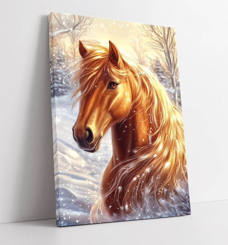 Horse Canvas Art - Majestic Snow Horse Print | Handmade Ready To Hang Wall Art