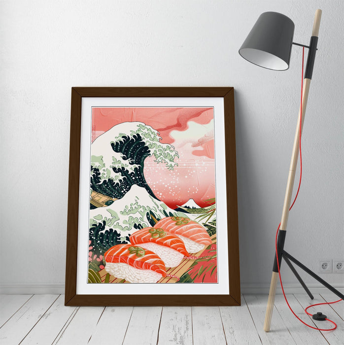Japanese Wall Art - Hokusai Wave Print Framed Sushi Poster | Handmade UK