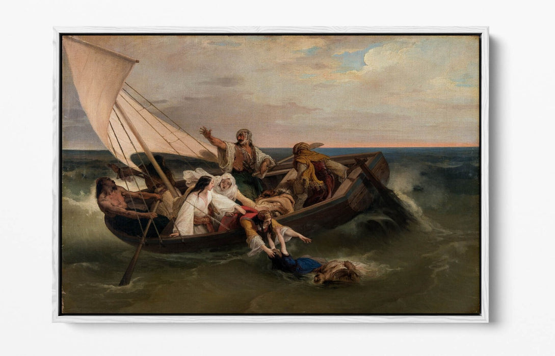 FRANCESCO HAYEZ, BOAT WITH GREEK FUGITIVES -FLOAT EFFECT CANVAS WALL ART PRINT