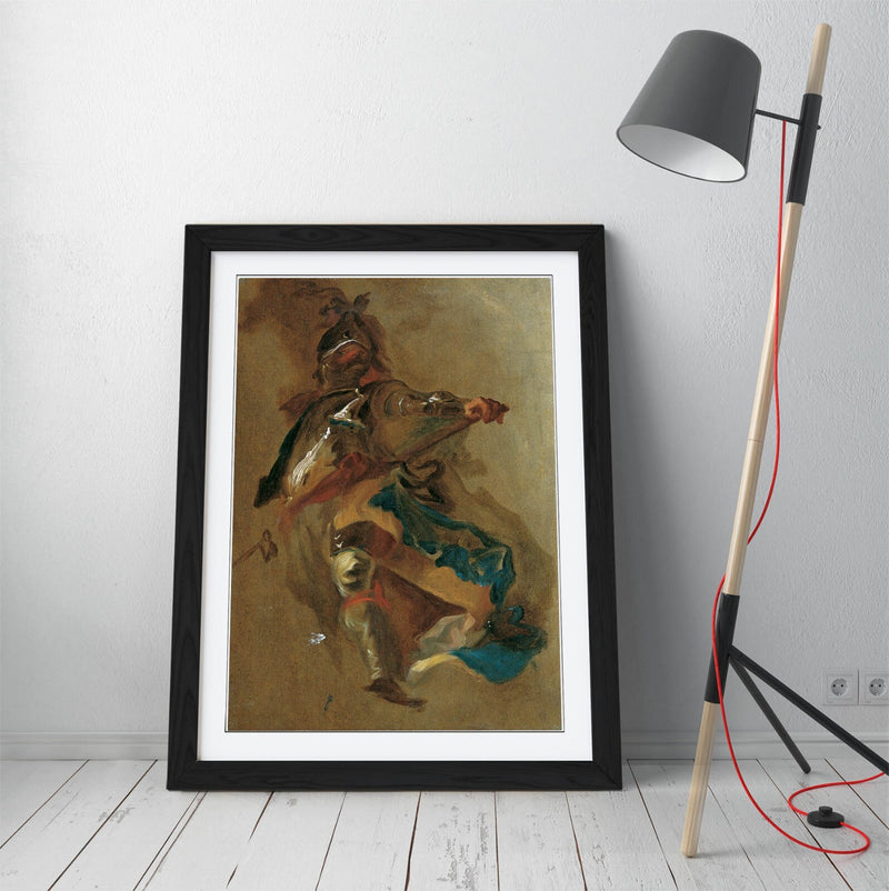 Framed Wall Art - Franz Maulbertsch Standing Commander Print With Woodgrain Frame