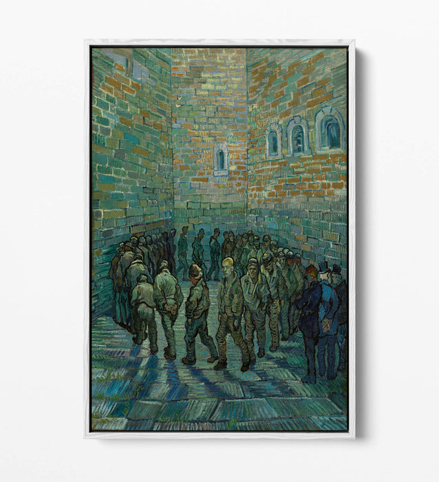 VAN GOGH PRISONERS' ROUND -FLOAT EFFECT CANVAS WALL ART PIC PRINT- BLUE GREEN