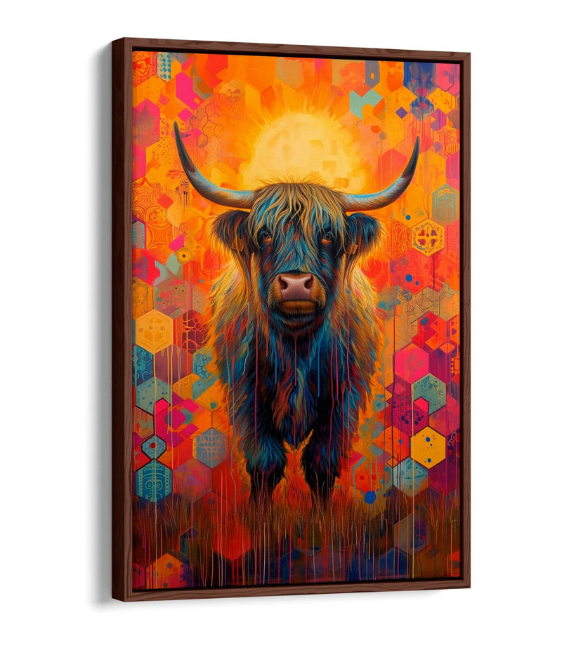 Highland Cow Canvas – Multi Colour Print Animal Home Decor | Float Effect Frame