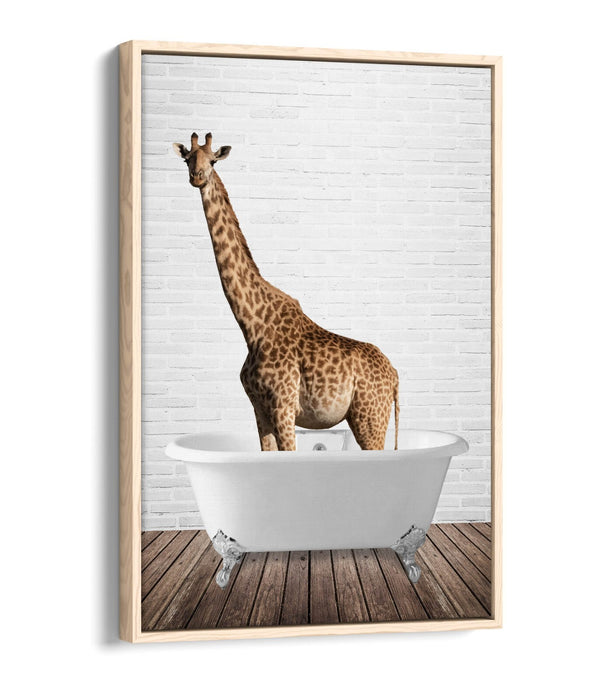 GIRAFFE IN BATHTUB -QUIRKY BATHROOM FLOAT EFFECT CANVAS WALL ART PIC PRINT