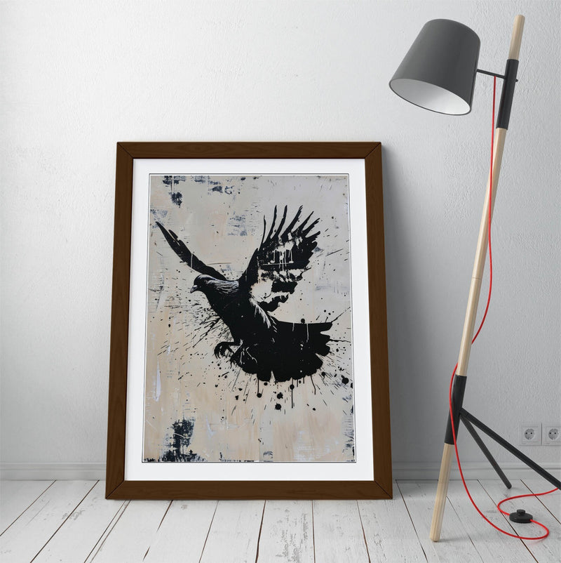 Banksy Style Wall Art – Framed Graffiti Stencil Poster with Woodgrain Frame