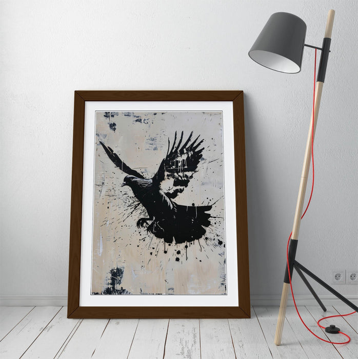 Banksy Style Wall Art – Framed Graffiti Stencil Poster with Woodgrain Frame