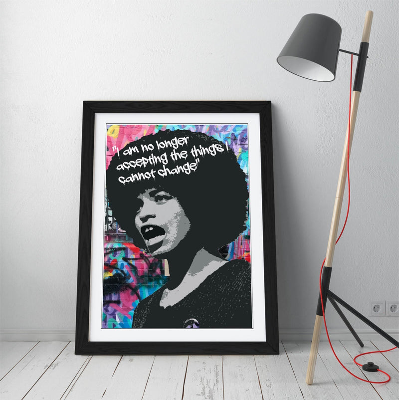 Framed Poster Art – Angela Davis Quote Graffiti Activist Print with Handmade UK Frame