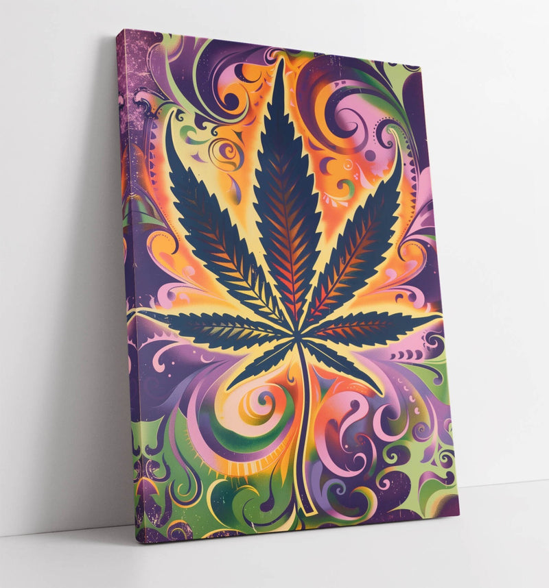 Weed Leaf Wall Art - Funky Multi Colour Canvas Print | Contemporary Decor