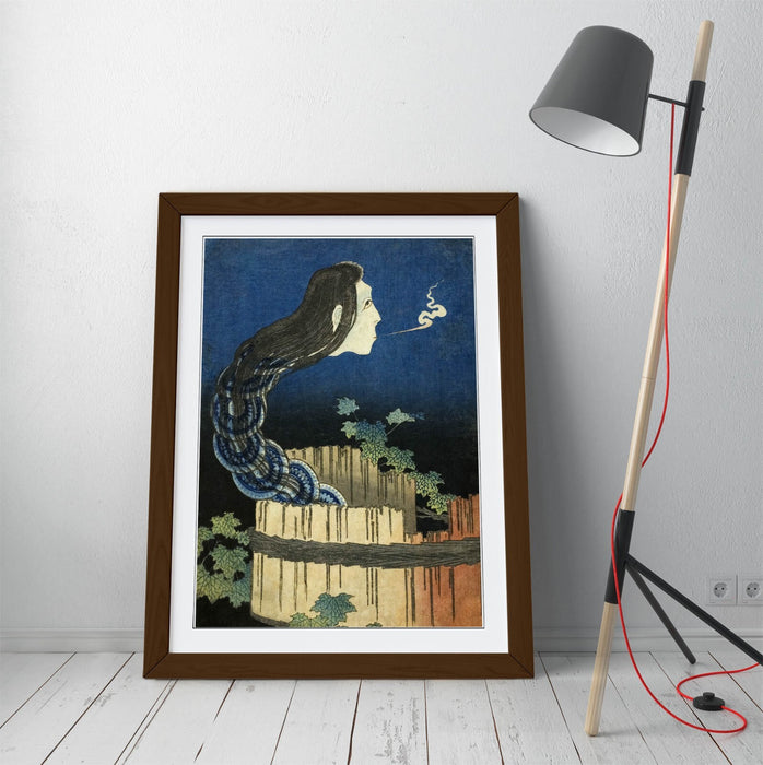 Framed Art Poster - Katsushika Hokusai Mansion Of The Plates Print With Wood Grain Frame