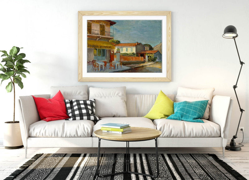 Framed Wall Art Poster - 'Cityscape of Cannes, Meri Genetz' Wall Art Cannes Print With Woodgrain Frame