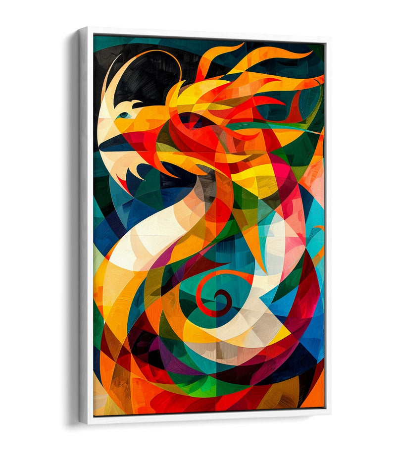 Canvas Wall Art - Cool Dragon Abstract Geometric Float Effect Print With Premium Varnish