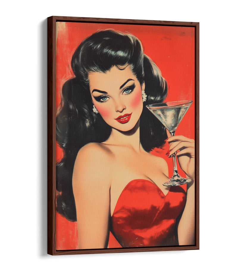 Canvas Wall Art – Glamorous Woman Red Martini Float Effect on Premium Frame