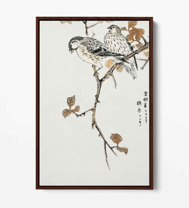 Canvas Wall Art - Numata Kashu Siskin & Euonymus Alata | Float Effect, Premium Frame