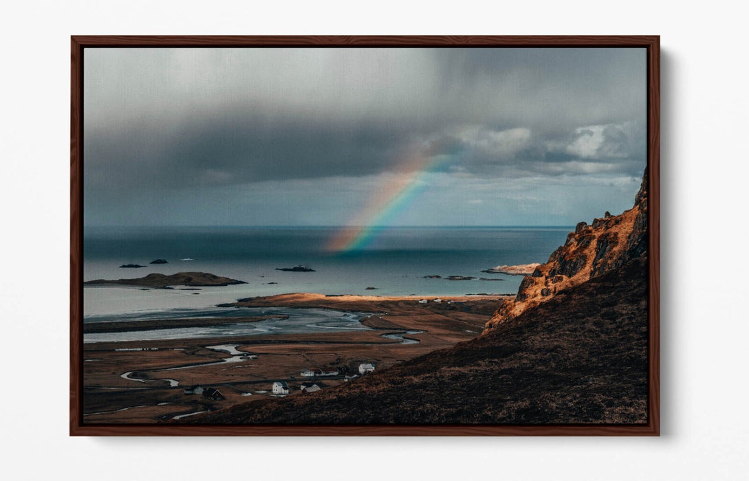 Canvas Wall Art – Rainbow Over Sea Coast Bedroom Decor with Float Effect Frame