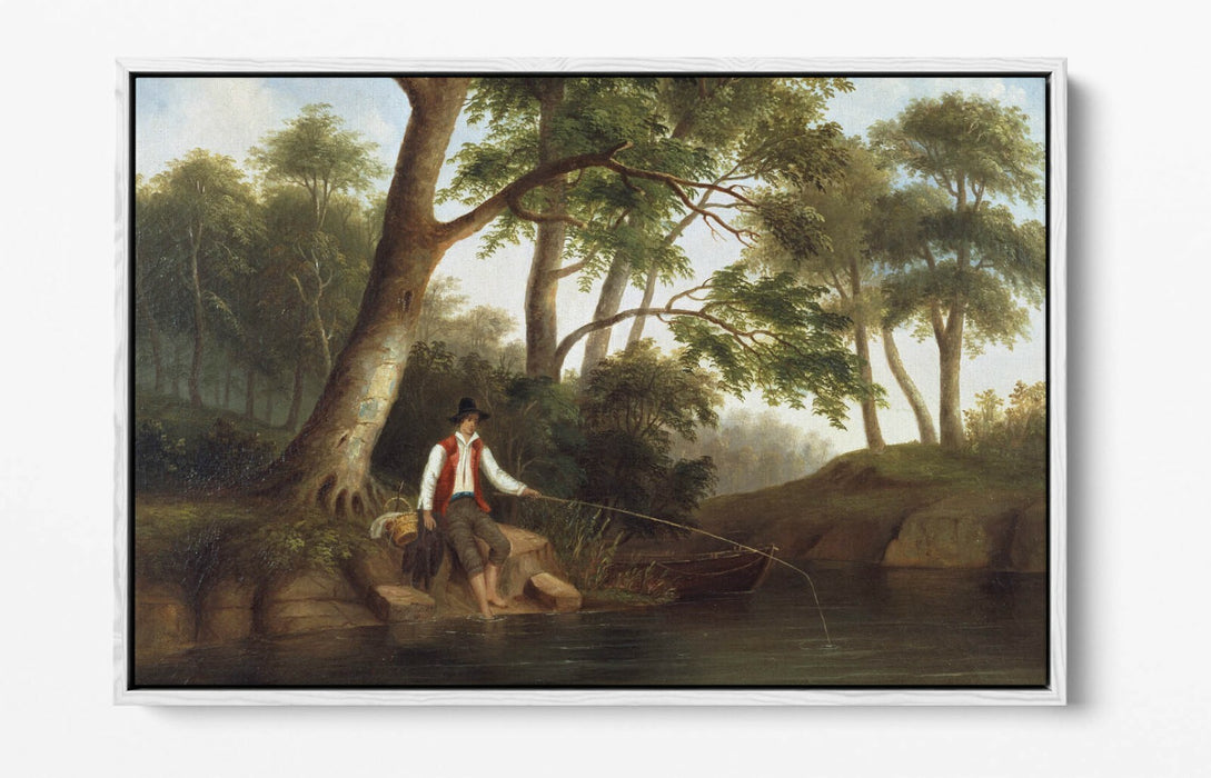 ROBERT S DUNCANSON, MAN FISHING -FLOAT EFFECT CANVAS WALL ART PRINT